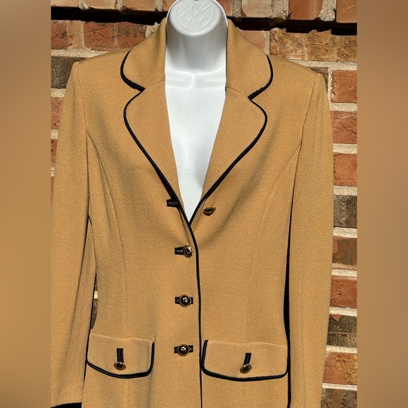 St.John Collection by Marie Gray,Tan Knit Jacket W/ Black Trim,Gold Buttons SZ 6 - Picture 8 of 12